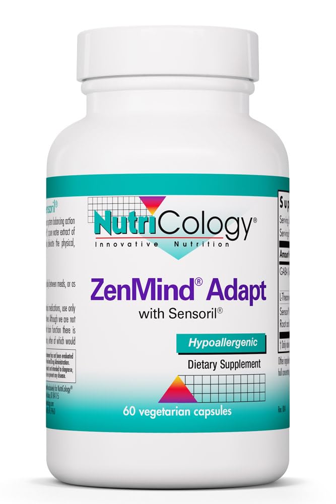 NutriCology ZenMind Adapt - 200 mg L-Theanine, 125 mg Ashwagandha & 550 mg GABA - Supports Stress Response and Calmness - Vegetarian Capsules - Hypoallergenic Formula - 30 Servings - 60 Capsules Allergy Research Group uk supplements