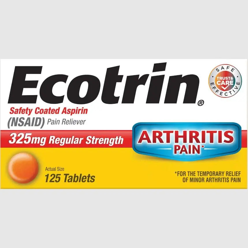 Ecotrin Safety Coated Aspirin Arthritis Pain Reliever Tablets, Regular Strength, NSAID 325 mg, 125 ct (Pack of 2) Ecotrin uk supplements