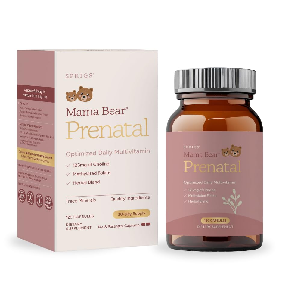 SPRIGS Mama Bear Prenatal Gold Multivitamin with Choline and Methylated Folate for Pregnancy Support Easy to Digest Prenatal Vitamins SPRIGS uk supplements