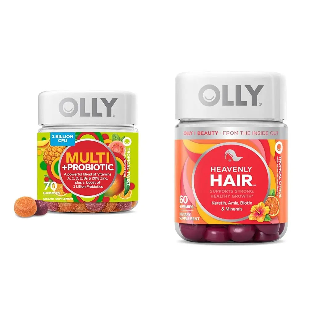 OLLY Multi + Probiotic Adult Multivitamin Gummy, 1 Billion CFUs, Digestive and Immune Support & Heavenly Hair Gummy, Supports Healthy Hair OLLY uk supplements