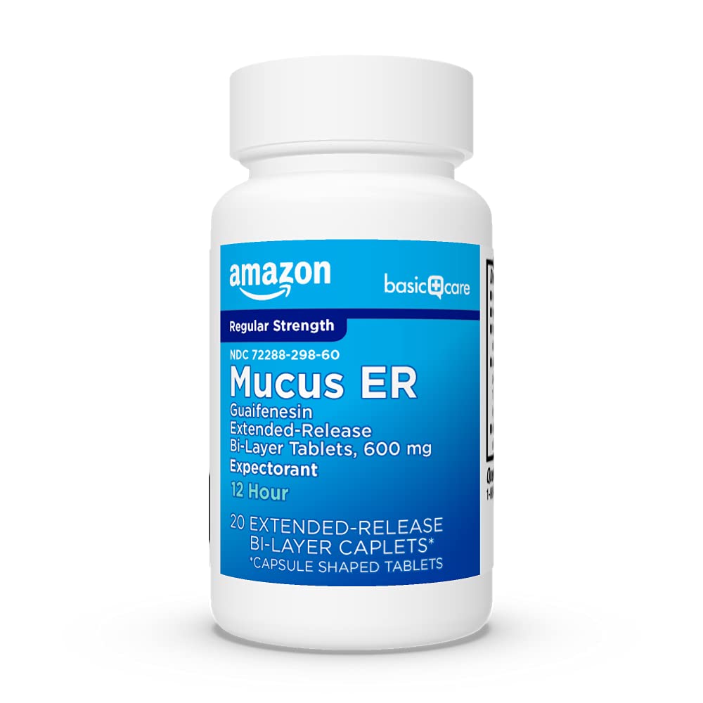 Amazon Basic Care Guaifenesin Extended-Release Tablets, 600 mg, 12 Hour Expectorant for Chest Congestion and Mucus Relief, 20 Count Amazon Basic Care uk supplements