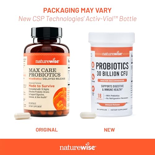 NatureWise Max Probiotics for Women & Men - 30 Billion CFU 18 Strains With Prebiotics - For Gut & Digestive Health - Delayed-Release Capsules, Gluten Free - 60 Capsules[2-Month Supply] NatureWise uk supplements