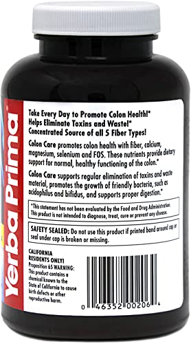 Yerba Prima Prebiotics Colon Care Fiber Caps, 180 Capsules - Five Forms of Fiber Plus FOS Yerba Prima uk supplements