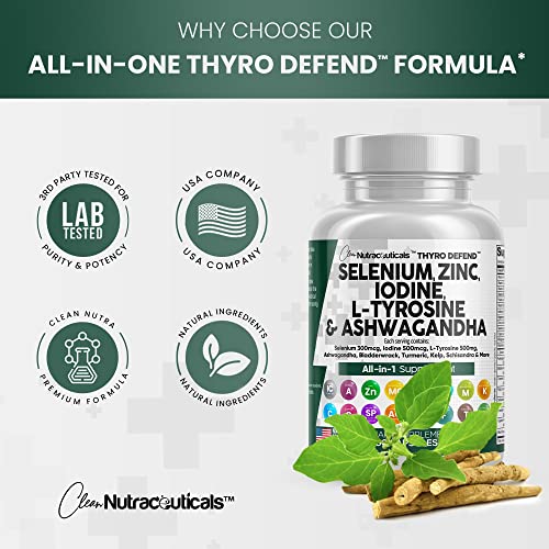 Selenium 300mcg Zinc 50mg Iodine 500mcg L Tyrosine 500mg Ashwagan Clean Nutraceuticals uk supplements
