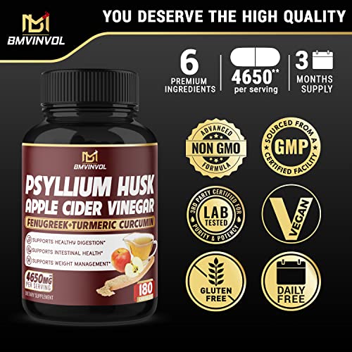 BMVINVOL Psyllium Husk Fiber Supplement 4650mg - Apple Cider Vinegar, Fenugreek BMVINVOL uk supplements