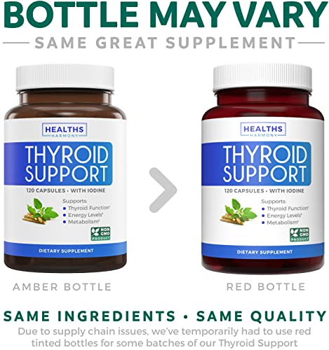 Thyroid Support with Iodine - 120 Capsules (Non-GMO) Healths Harmony uk supplements
