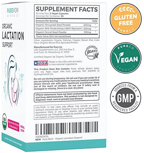 USDA Organic Lactation Supplement - Increase Milk Supply with Herbal Breastfeeding PURE CO uk supplements
