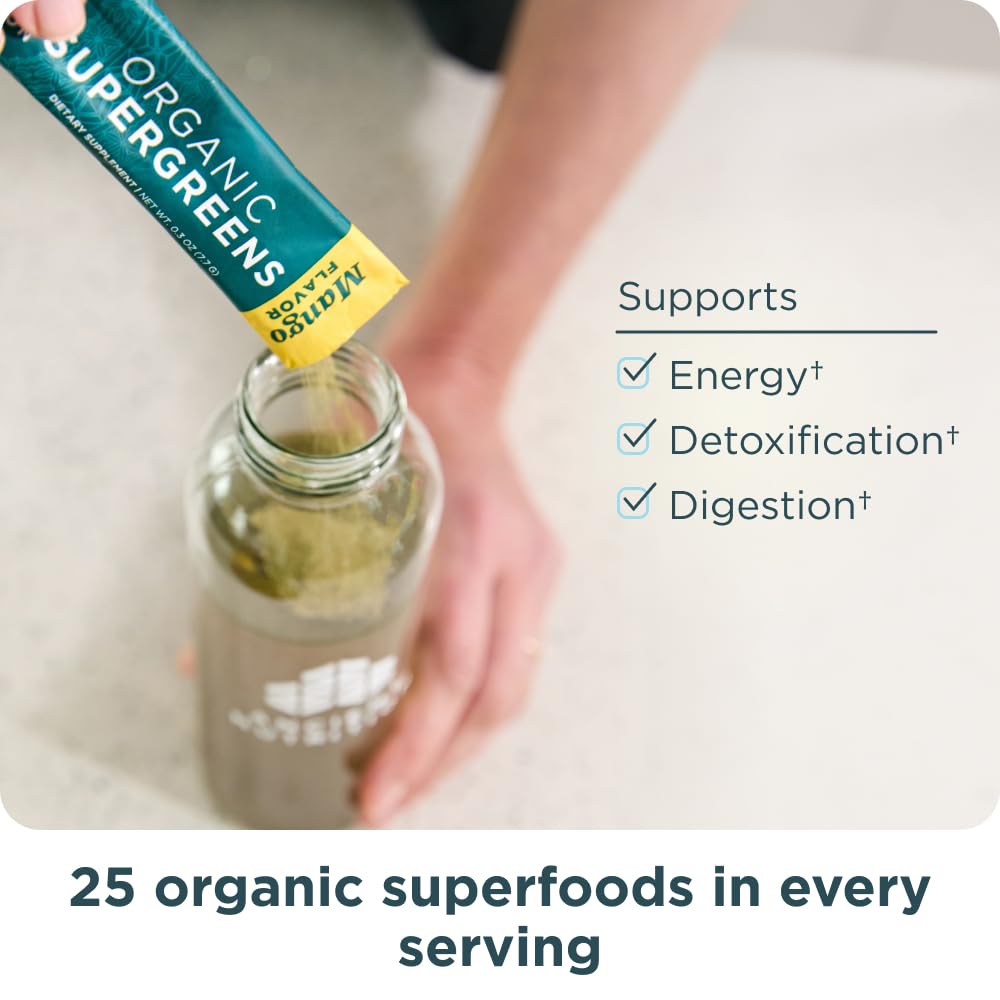 Ancient Nutrition SuperGreens Powder with Probiotics, Organic Mango Flavor Greens, Made from Real Fruits, Vegetables and Herbs, Digestive and Energy Support, 16 Stick Packs, 4.3oz Ancient Nutrition uk supplements