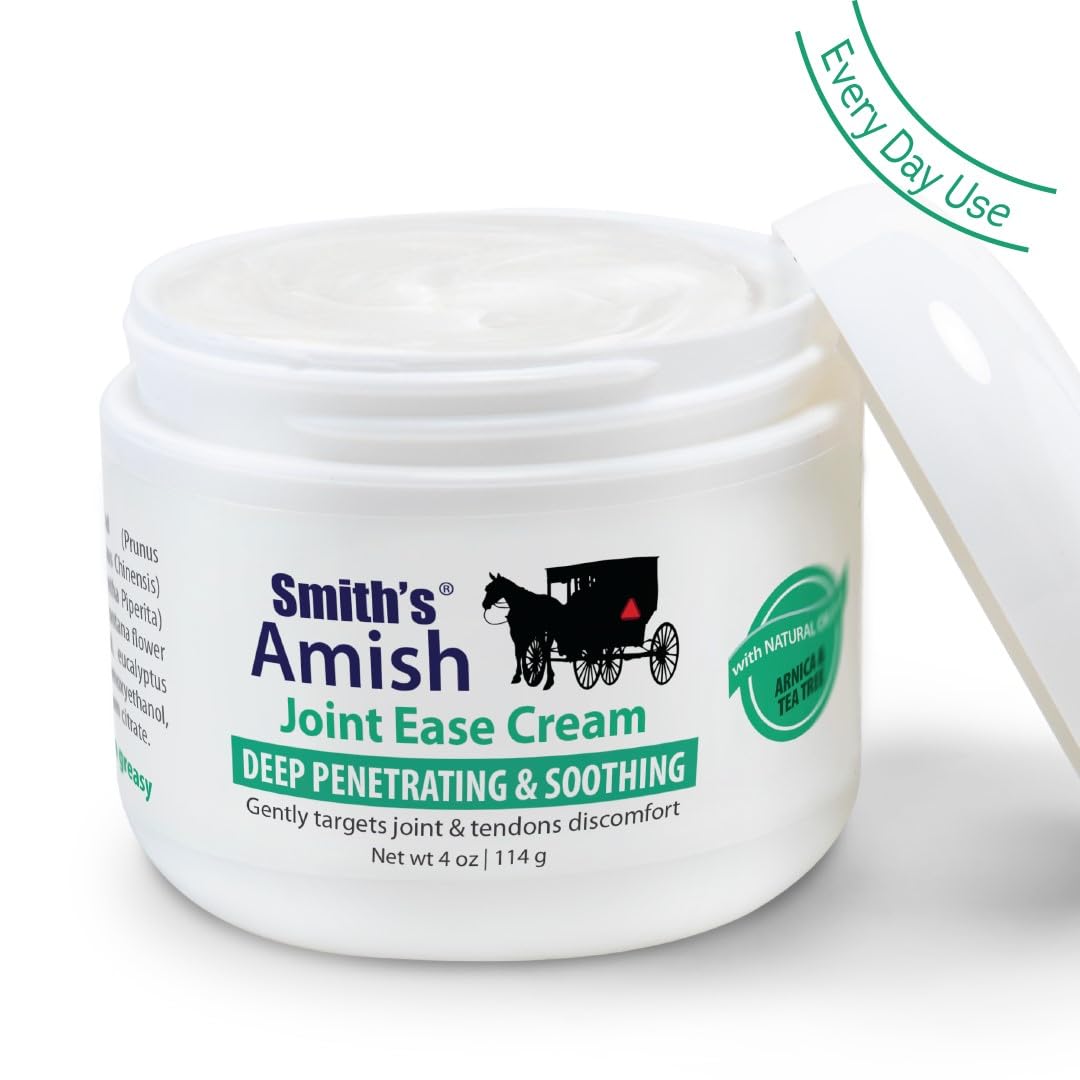 Smith’s Amish Joint Ease Cream 4 oz jar. Soothing and Cooling, with Botanicals of Arnica, Peppermint, Tea Tree, Rosemary and Eucalyptus Smith Amish uk supplements