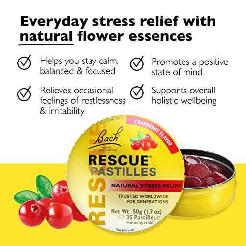 Bach RESCUE PASTILLES, Cranberry Flavor, Natural Stress Relief Lozenges RESCUE uk supplements