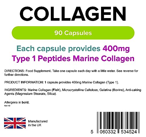 Lindens Collagen (Marine) 400mg Capsules - 90 Pack - Marine Source Hydrolysed Collagen Lindens uk supplements