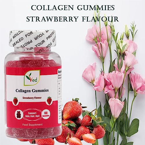 Ved Collagen Gummies; Chew Gummies Strawberry Flavour, Raw Unfiltered Collagen Gummies Ved uk supplements