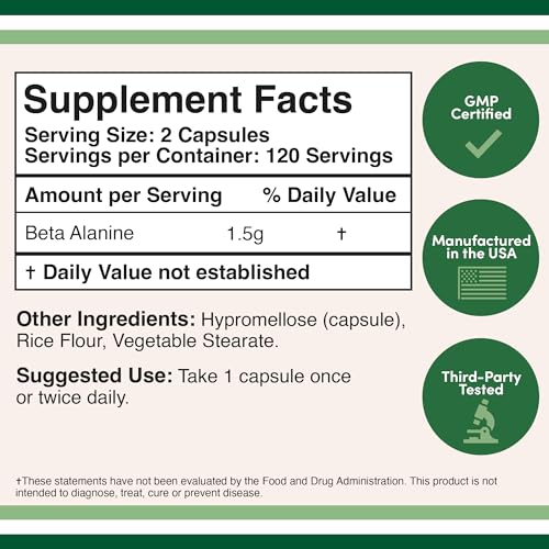 Beta Alanine Powder Capsules (Bulk Jar 240 Pills, 1.5 Gram Servings) Stimulant Free Pre Double Wood Supplements uk supplements