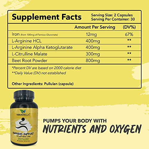 VeraWella - Runners Support Starting Line, Nitric Oxide Booster with L-Arginine, L Citrulline VeraWella uk supplements