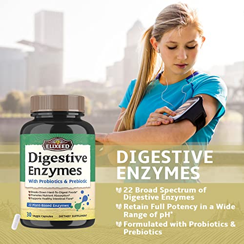 Elixeed Digestive Enzymes Plus Probiotics & Prebiotics, 22 Digestive Enzymes with Amylase Elixeed uk supplements