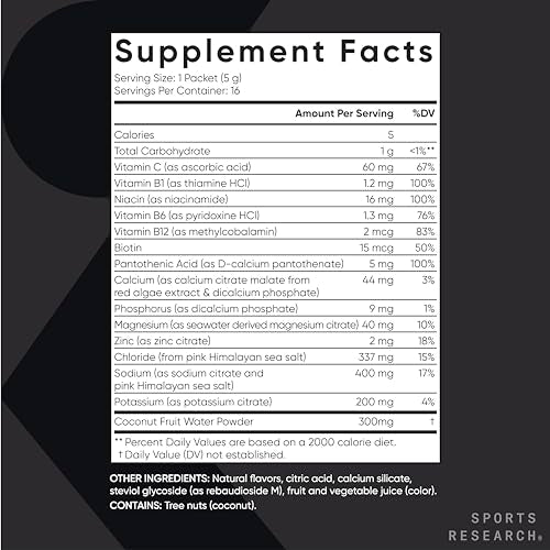 Sports Research Hydrate Electrolytes Powder Packets - Sugar-Free & Naturally Flavored Sports Research uk supplements