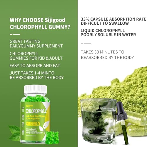 Organic Chlorophyll Gummies with Ashwagandha, Black Seed Oil, Apple Cider Vinegar Sijigood uk supplements