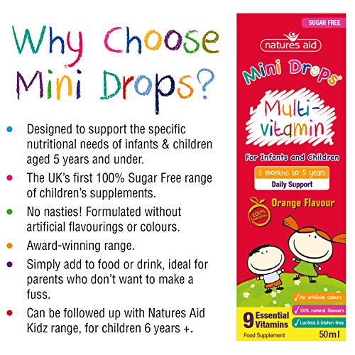 Natures Aid Mini Drops Multi-vitamin for Infants and Children, Sugar Free, 50 ml Natures Aid uk supplements
