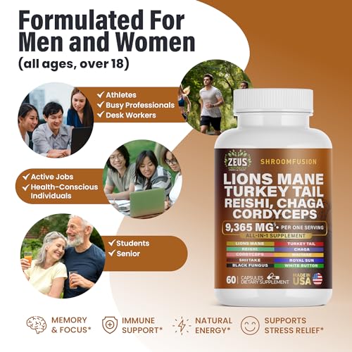 Zeus Naturals Lions Mane Capsules, Mushroom Supplement with Turkey Tail, Cordyceps Zeus Naturals uk supplements