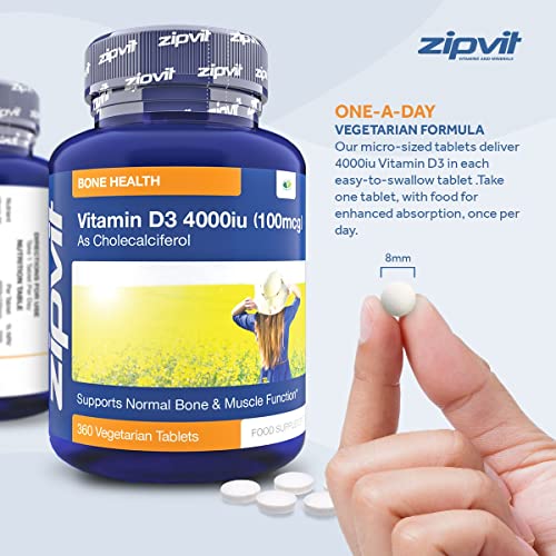 Vitamin D 4000iu 360 Micro Tablets. Vegetarian Society Approved. 12 Months Supply Zipvit uk supplements