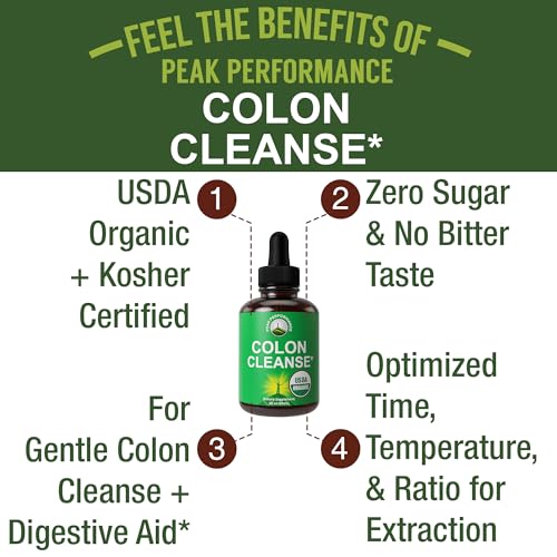 USDA Organic Colon Cleanse Liquid Drops. Vegan, Kosher Colon Cleanser & Detox Supplement Peak Performance uk supplements