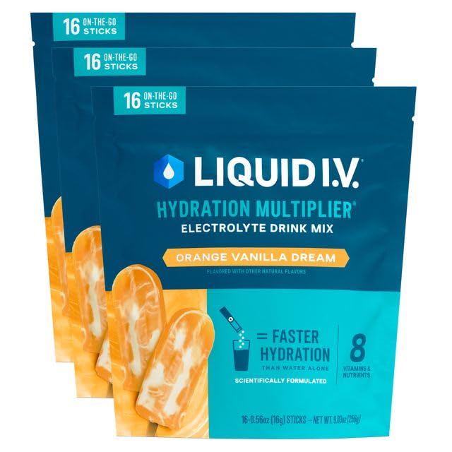 Liquid I.V.® Hydration Multiplier – Orange Vanilla Dream | Electrolyte Powder Drink Mix | 3 Pack (48 Servings) Liquid I.V. uk supplements