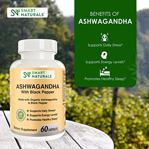 Smart Naturals Organic Ashwagandha with Black Pepper Herbal Supplements, Relieves Smart Naturals uk supplements