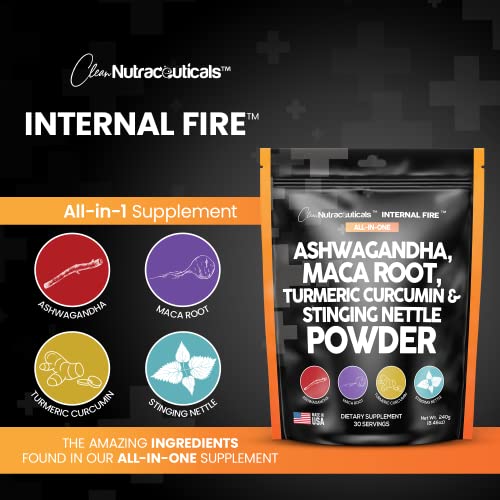 4in1 Ashwagandha Maca Root Powder Supplement with Turmeric Stinging Clean Nutraceuticals uk supplements