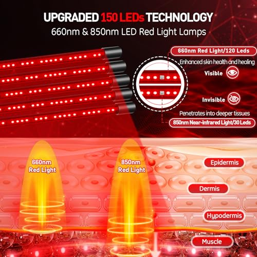 Red Light Therapy Lamp, 150 LEDs Infrared Light Therapy with Adjustable Stand - 660nm Redlight Rikimxin uk supplements