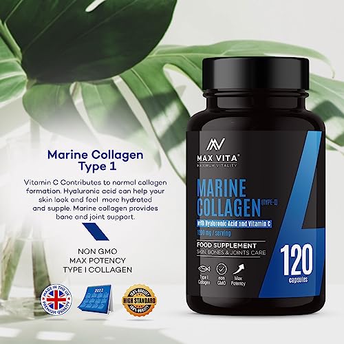 Marine Collagen Supplement 1200mg with Hyaluronic Acid & Vitamin C Hydrolysed Peptides Powder MAX VITA MAXIMUM VITALITY uk supplements