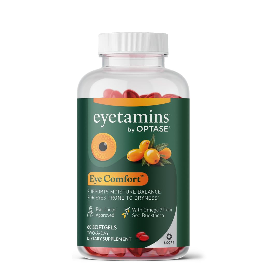 eyetamins® by OPTASE® Eye Comfort™ - 60 Softgels - Eye Doctor Recommended - an Omega-Based Eye Supplement formulated to Support Moisture Balance and Eye Comfort from Within. Plant Based Soft gels. eyetamins uk supplements