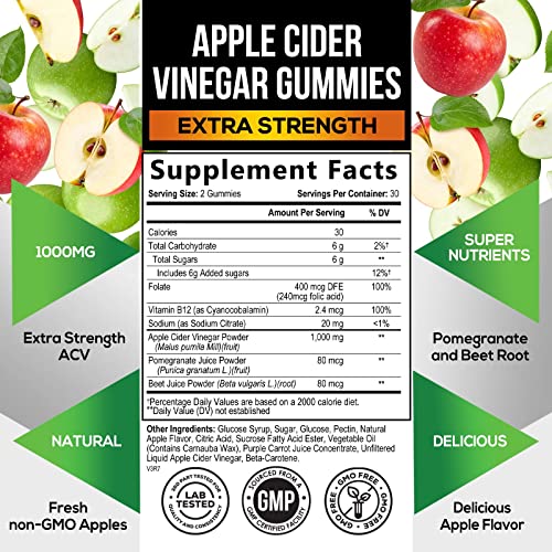 Vegan Apple Cider Vinegar Gummies | Max Strength 1000mg | ACV Supplement Gummy for Adults Health Nutrition Naturals uk supplements