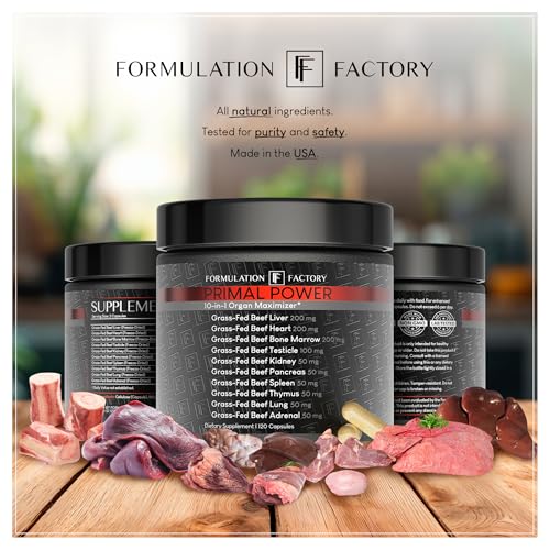 Formulation Factory Beef Liver Capsules - 10-in-1 Primal Powder Beef Organ Supplement for Men & Women with Bone Marrow & Beef Testicle - Grass Fed Ancestral Health - 120 Capsules, 2 Month Supply Formulation Factory uk supplements