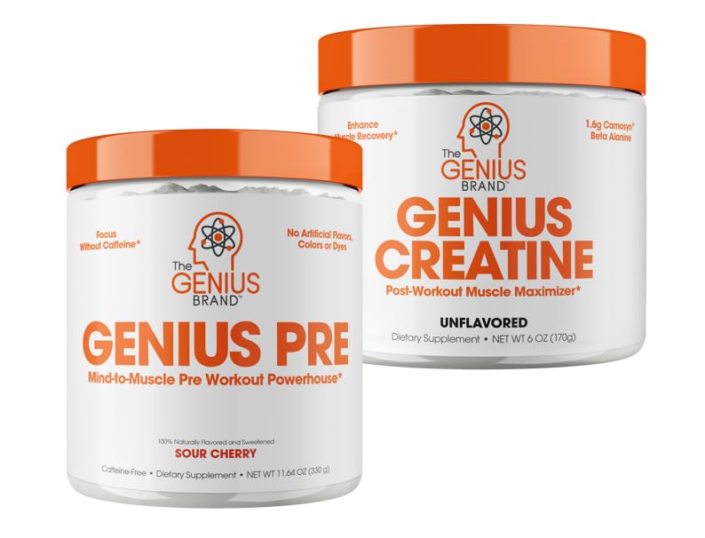 Genius Pre Workout Powder, Sour Cherry, and Genius Micronized Creatine Monohydrate The Genius Brand uk supplements