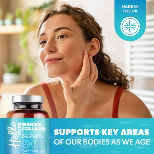 Marine Collagen Capsules - 1855mg - 120 Capsules - Enriched with Hyaluronic Acid & Vitamins C & E Hello Pure uk supplements