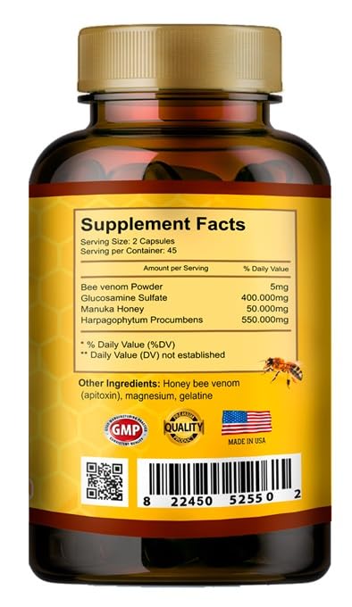VITAMISAN Premium Natural Bee Venom with glucosamine sulfate Veneno Abeja 90 Capsulas Apitoxin Manuka Honey Dietary Supplement VITAMISAN uk supplements