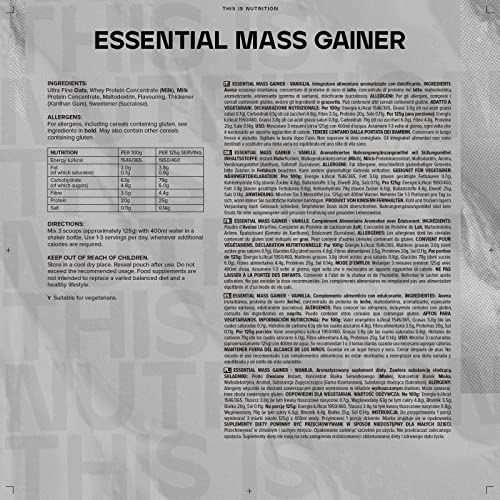 Bulk Essential Mass Gainer, Protein Shake for Weight Gain, Vanilla, 2.5 kg Bulk uk supplements