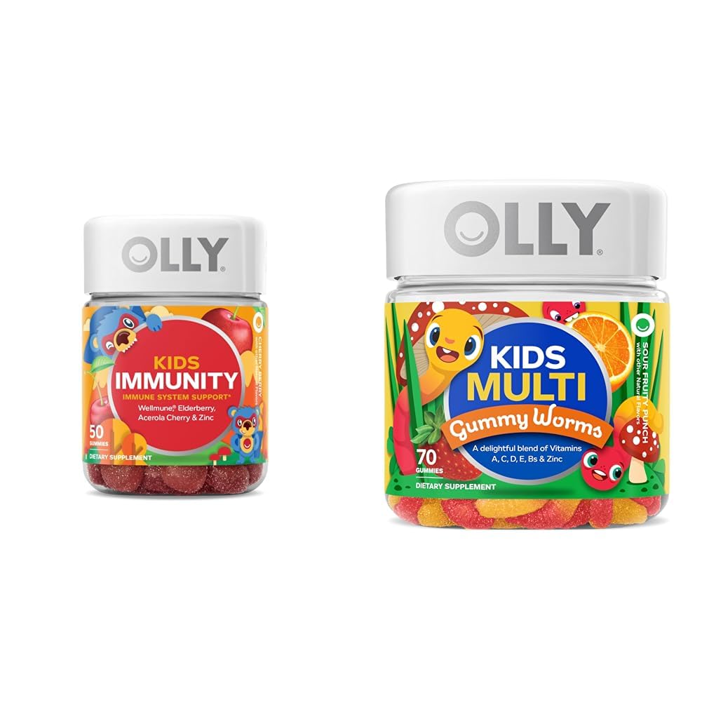 OLLY Kids Immunity Gummy, Immune Support, Wellmune, Elderberry, Vitamin C, Zinc & Kids Multivitamin Gummy Worms, Overall Health and Immune Support, Vitamins and Minerals A, C, D OLLY uk supplements