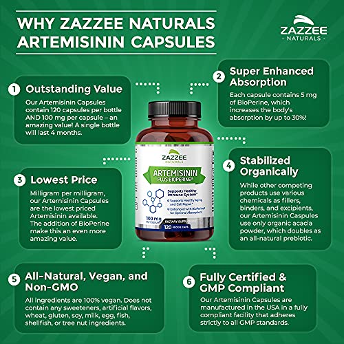 Zazzee High Absorption Artemisinin, 100 mg per Capsule, 120 Vegan Capsules, with 5 mg Zazzee uk supplements