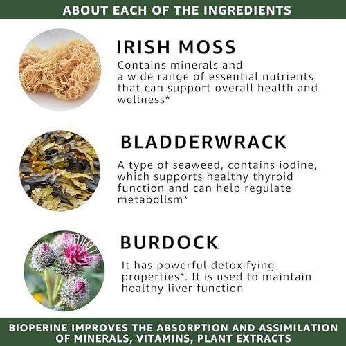 healblend Organic Irish Moss, Bladderwrack, Burdock, & BioPerine - 1405mg with Black Pepper healblend uk supplements