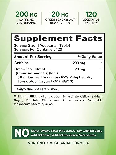 Caffeine Pills | 220mg | 120 Count | with Green Tea Extract | Vegetarian, Non-GMO & Gluten Nature's Truth uk supplements