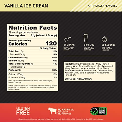 Optimum Nutrition Gold Standard 100% Whey Protein Powder, Vanilla Ice Cream, 2 Pound Optimum Nutrition uk supplements