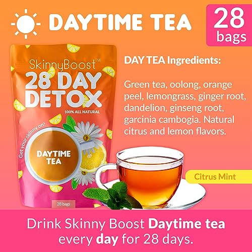 SkinnyBoost - Detox Tea Power Kit-1 - Daytime Tea (28 Bags) 1 Evening Detox Tea (14 Bags) SkinnyBoost uk supplements