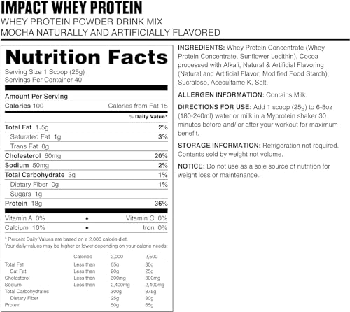 MyProtein Impact Whey Protein , Mocha Pouch, Size: 2.2lbs Myprotein uk supplements