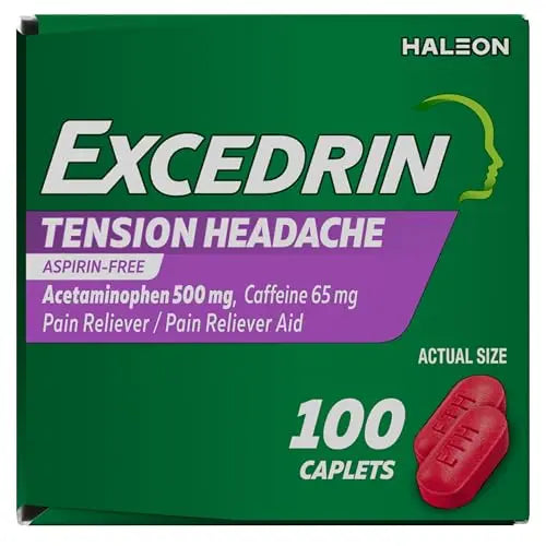 Excedrin Tension Headache Relief Caplets, Acetaminophen 500mg, Caffeine 65mg, Pain Reliever, Aspirin-Free, 100 Count Excedrin uk supplements