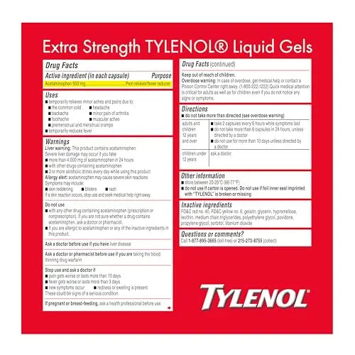 Tylenol Extra Strength Liquid Gels, Fast, Strong Pain Relief, Fever Reducer for Adults with 500 mg Acetaminophen, Fast-Acting Liquid Gel Capsules for Headaches & Minor Pain Relief, 75 Count Tylenol uk supplements