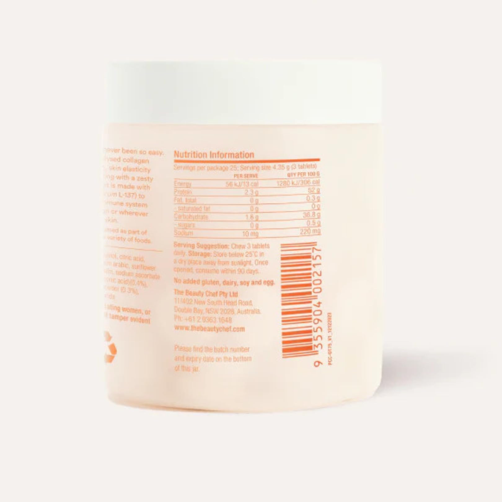 The Beauty Chef Plumpers™ Collagen Chewable Tablets with Hyaluronic Acid & Postbiotic, Supports Skin Elasticity & Collagen, Women's Multivitamin, Collagen Peptides, 75 Tablets (Orange & Turmeric) The Beauty Chef uk supplements