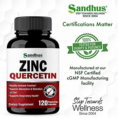 Sandhu's Zinc Quercetin 120 Vegetarian Capsules – Zinc Supplements for Antioxidant Sandhu's uk supplements