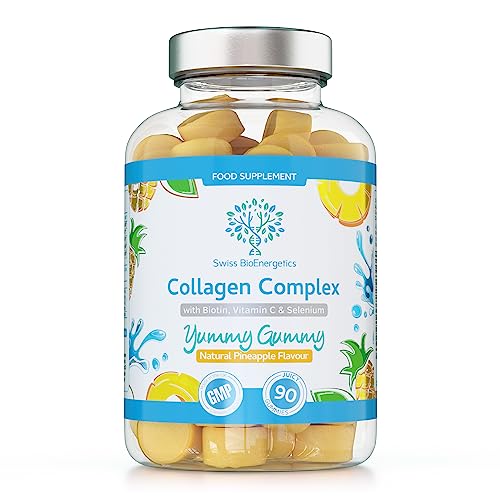 Collagen Complex - 90 Natural Pineapple Flavour Chewable Yummy Gummies swiss bioenergetics uk supplements