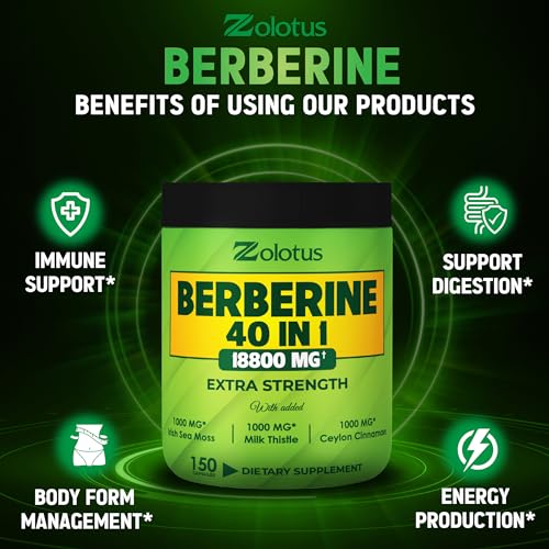 Zolotus 18800mg Berberine Supplement 40 in 1, with Sea Moss, Cinnamon, Milk Thistle Zolotus uk supplements